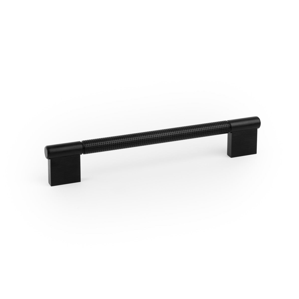 Momo POINT cabinet pull handle in black with sleek modern design, mounted on cabinet door for easy grip.