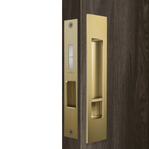 Mardeco Complete Sliding Door Privacy Set 190mm x 45mm, Backset 35mm and 50-55mm in Satin Brass