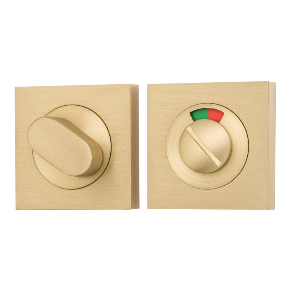 Iver privacy set with indicator in square shape, featuring architectural hardware for doors, shown in a close-up image.