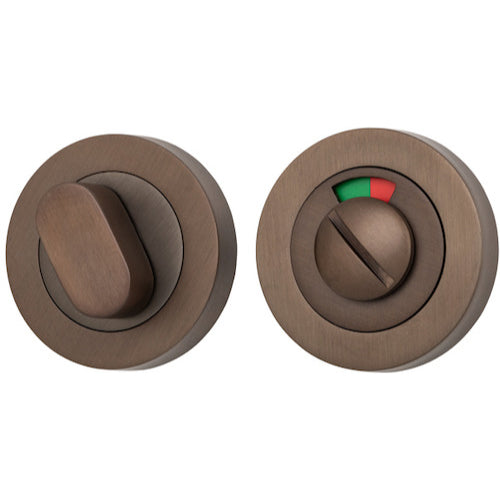Iver Privacy Set with Indicator, round architectural hardware for doors, showing a sleek round design with privacy indicator.