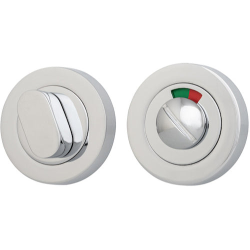 Iver Privacy Set with Indicator, round architectural hardware for bathroom or bedroom privacy doors, featuring a sleek round design.