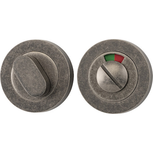 Iver Privacy Set with indicator, round architectural hardware, showing sleek metal finish and modern design for bathroom or bedroom doors.