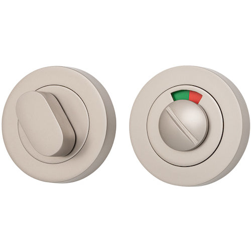Iver Privacy Set with Indicator, round architectural hardware for doors, showing the round indicator and sleek metal finish.