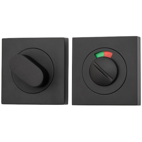 Iver Privacy Set with Indicator, square design, architectural hardware for bathroom or bedroom privacy.