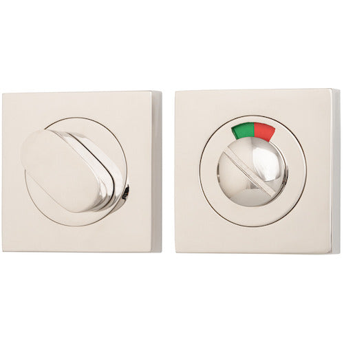 Iver Privacy Set with indicator, square style, architectural hardware for doors, showing lock and indicator features.