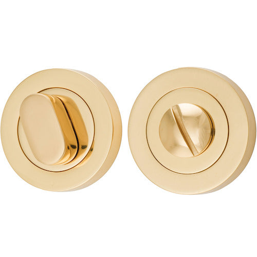 Iver Privacy Set round architectural hardware with handles and lock mechanism, designed for bathroom or toilet privacy doors.