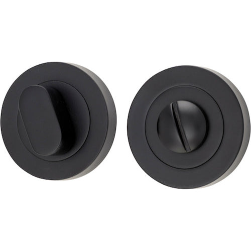 Iver Privacy Set round architectural hardware with sleek design, including handles and lock components for bathroom or bedroom privacy.