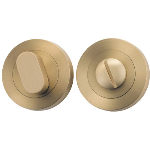 Iver Privacy Set - Round architectural hardware with round design, including privacy lock and handle for bathroom or bedroom doors.