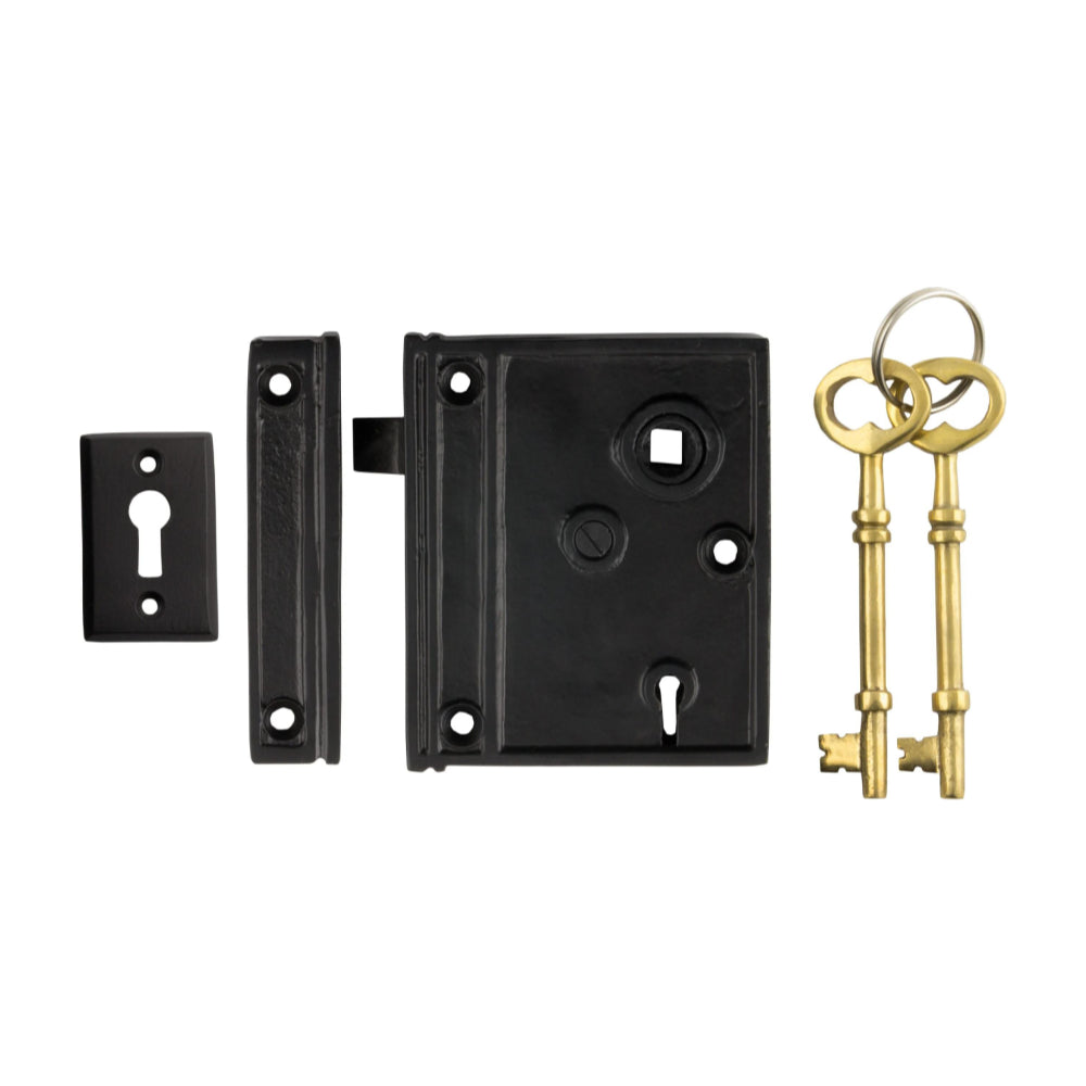 Rim Lock Matt Black H95xW80mm Backset 58mm in Matt Black