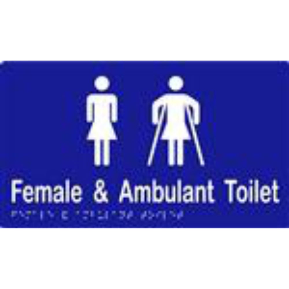 Female and ambulant sign with Braille on laminated vinyl, 260x150mm, designed by Style Finish Design Pty Ltd.