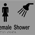 Female Shower Sign with Braille, Laminated Vinyl 200x150 Silver Over Black in Silver