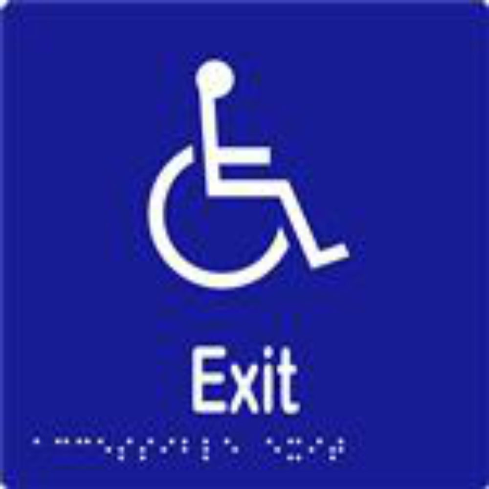 Accessible Exit Sign with Braille, Laminated Vinyl 150x150 Blue Over White in Blue