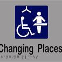 Changing Places Sign with Braille, Laminated Vinyl 180x150 Silver Over Black in Silver