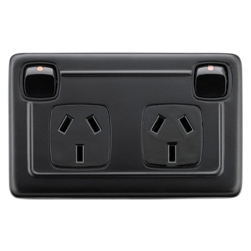 Socket Flat Plate Rocker Double Matt Black H72xW115mm in Matt Black