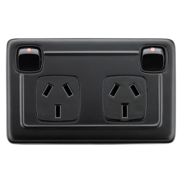 Socket Flat Plate Rocker Double Matt Black H72xW115mm in Matt Black