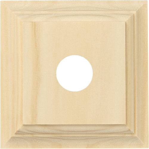 Tradco single switch and socket wood blocks in classic profile, showing natural wood finish and traditional design elements.