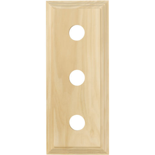 Tradco triple switch and socket wood blocks with a classic profile, showing polished wood finish and detailed craftsmanship.