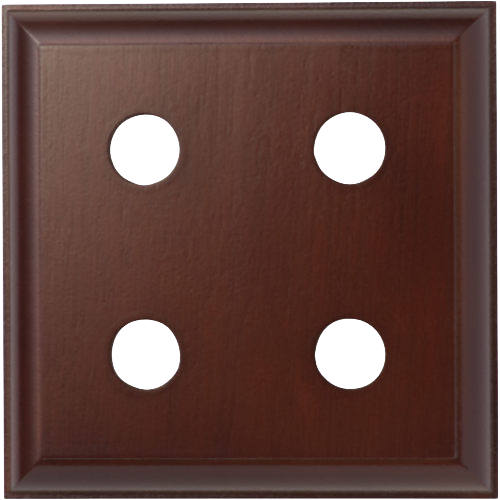 Tradco Quad switch and socket wood blocks in traditional profile, featuring four switches and sockets mounted on polished wood.