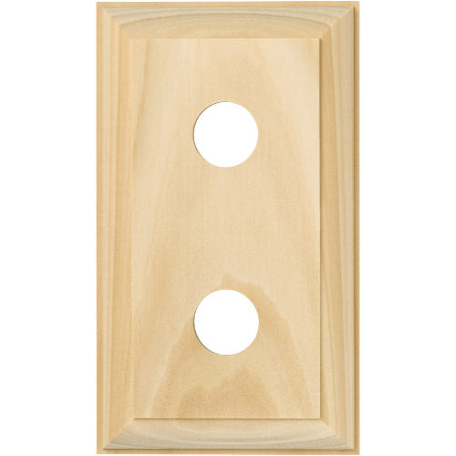 Tradco double switch and socket wood blocks with traditional profile, showcasing classic wooden finish and vintage electrical fittings.