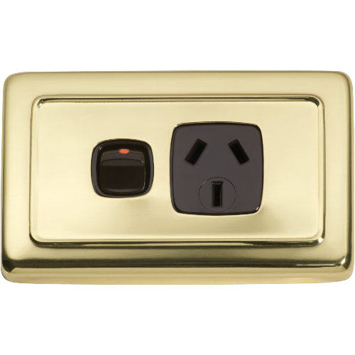 Socket Flat Plate Rocker Single Brown Polished Brass H72xW115mm in Polished Brass