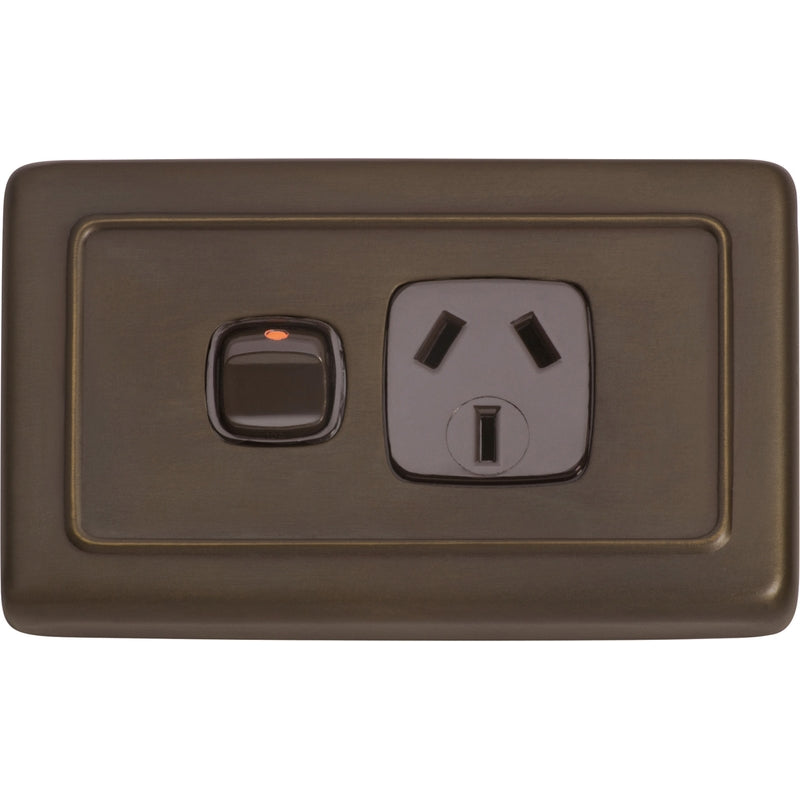 Socket Flat Plate Rocker Single Brown Antique Brass H72xW115mm in Antique Brass