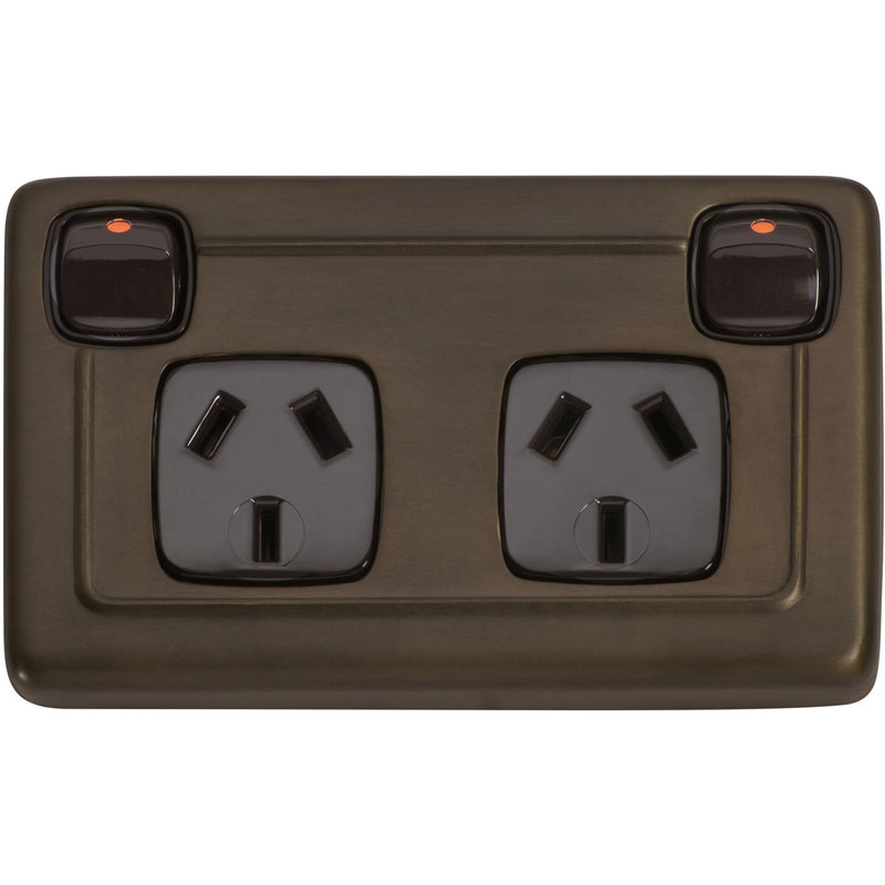 Socket Flat Plate Rocker Double Brown Antique Brass H72xW115mm in Antique Brass