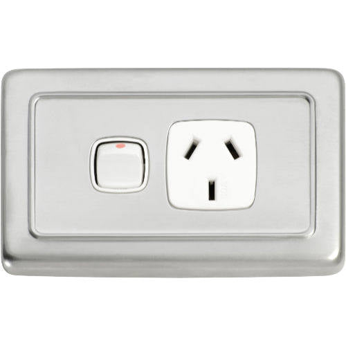 Socket Flat Plate Rocker Single White Satin Chrome H72xW115mm in Satin Chrome
