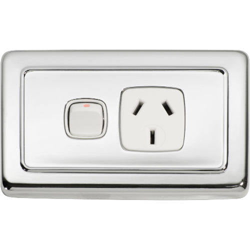 Socket Flat Plate Rocker Single White Chrome Plated H72xW115mm in Chrome Plated