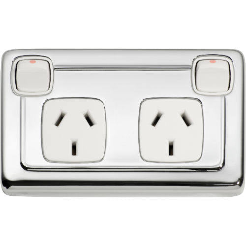 Socket Flat Plate Rocker Double White Chrome Plated H72xW115mm in Chrome Plated