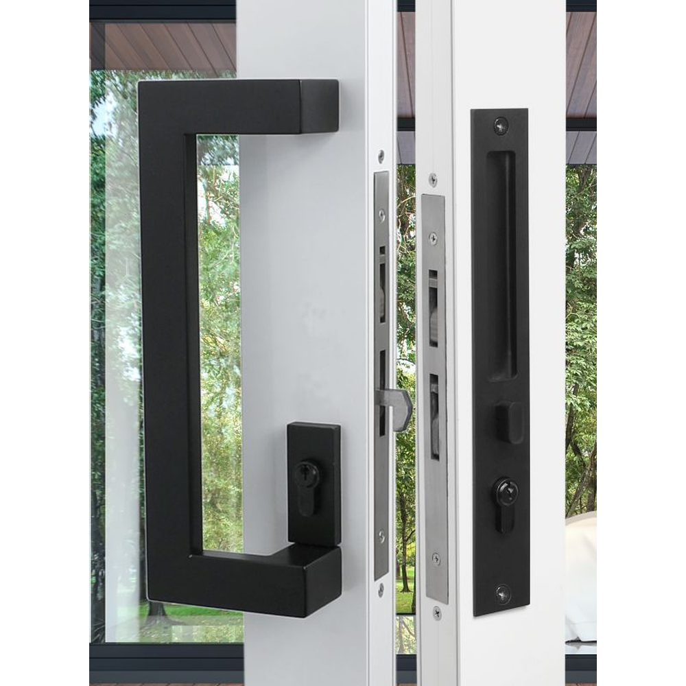 Integrated Flush Pull & Handle/Sliding mylock/Cyl.70mm/Escut in Matt Black
