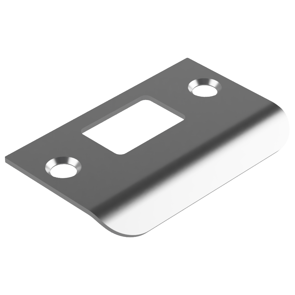 70mm D-shaped strike plate by Style Finish Doorware, showing the metal strike with D-shaped opening for door latch security.