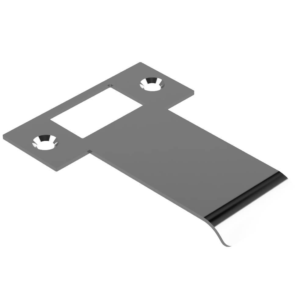 Extended AUS mortice lock strike plate by Style Finish Doorware, 70mm size, with a polished nickel finish for secure door fitting.