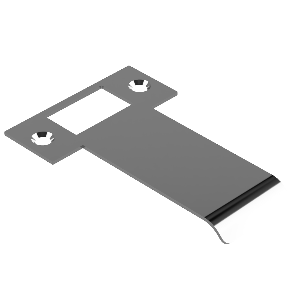 Extended AUS mortice lock strike plate from Style Finish Doorware, 80mm size, with metal finish for secure door installation.