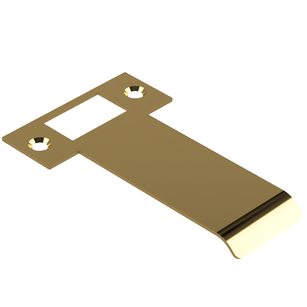 Extended AUS mortice lock strike plate by Style Finish Doorware, 090mm length, corrosion-resistant metal with screw holes for secure fitting.
