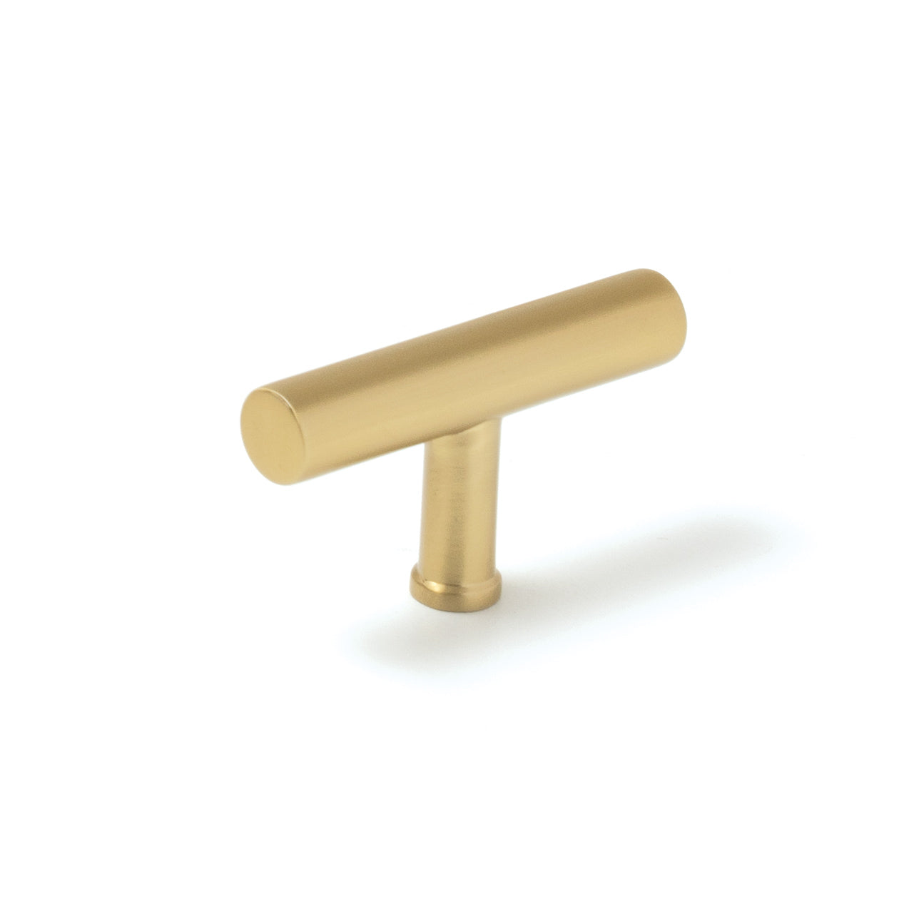 Momo STRANO Cabinet T-Pull in brushed brass finish, showcasing its sleek modern design and sturdy T-shaped handle.