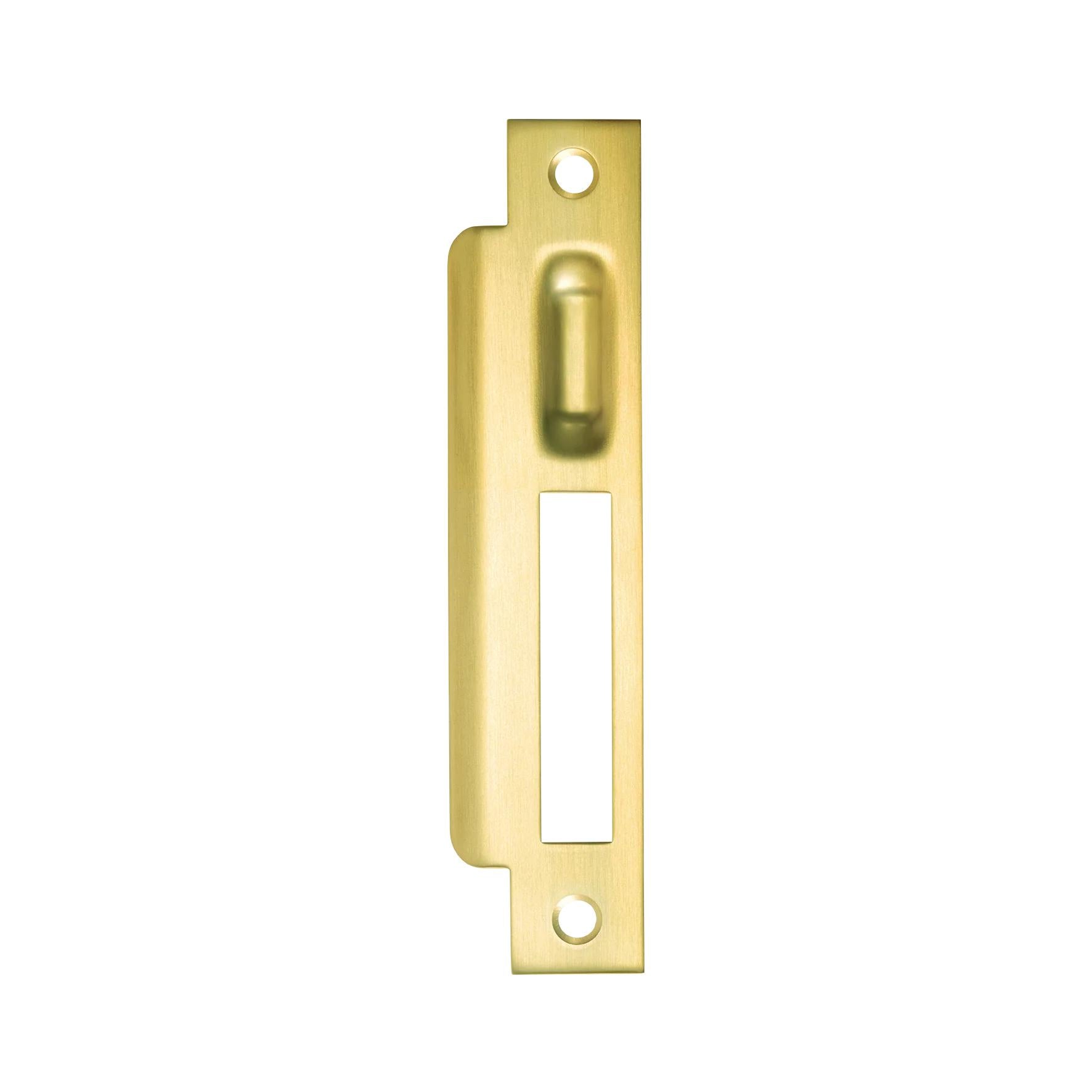 MOMO ROLLER MORTICE LOCK LEFT HAND STRIKE PLATE BRUSHED SATIN BRASS in Brushed Satin Brass