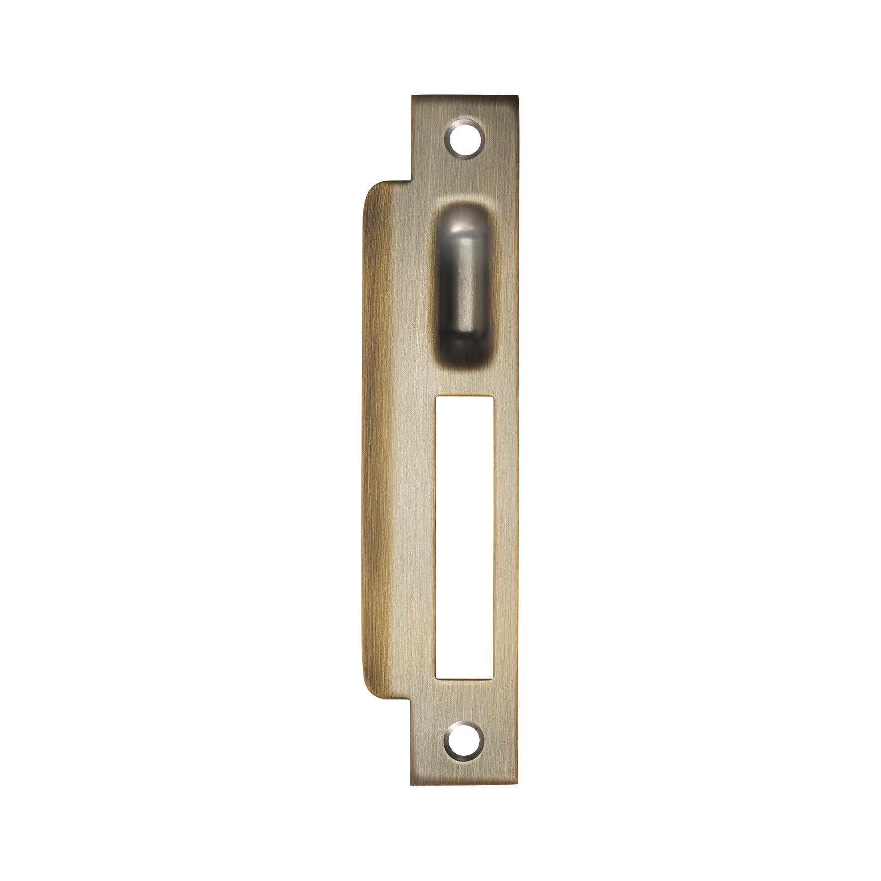MOMO ROLLER MORTICE LOCK LEFT HAND STRIKE PLATE DARK BRUSHED BRASS in Dark Brushed Brass