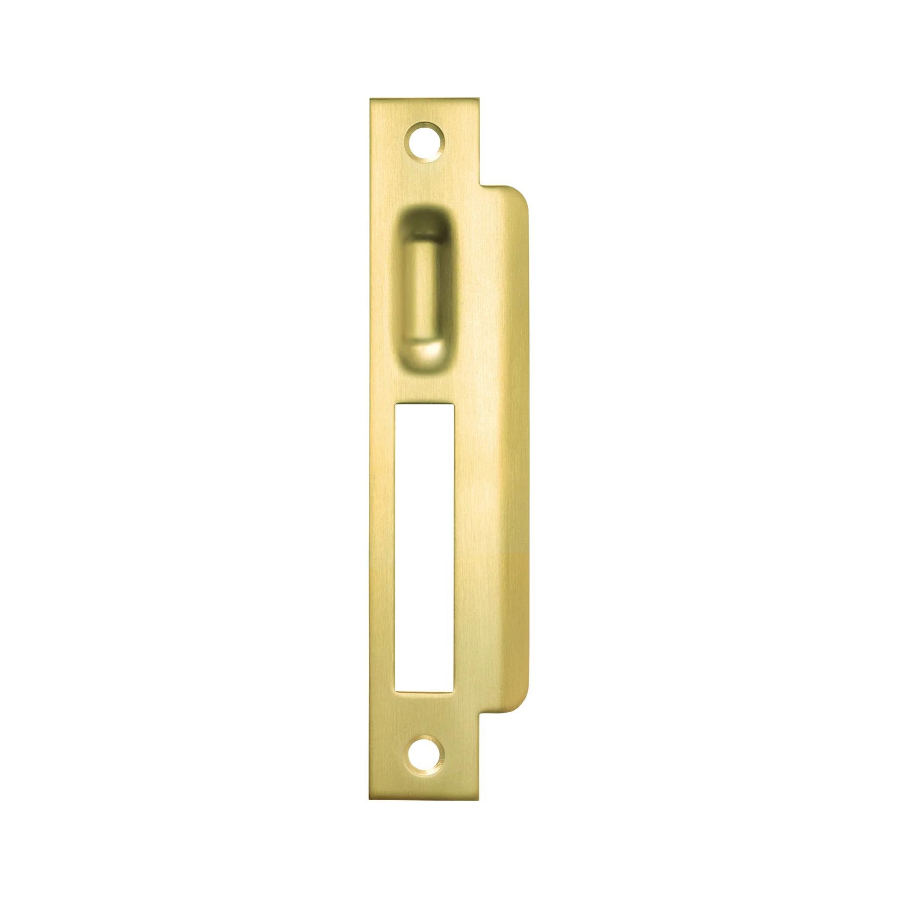 MOMO ROLLER MORTICE LOCK RIGHT HAND STRIKE PLATE BRUSHED SATIN BRASS in Brushed Satin Brass
