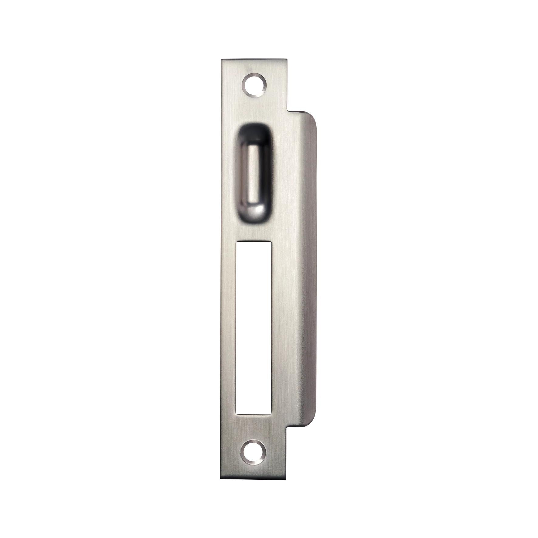 MOMO ROLLER MORTICE LOCK RIGHT HAND STRIKE PLATE DULL BRUSHED NICKEL in Dull Brushed Nickel
