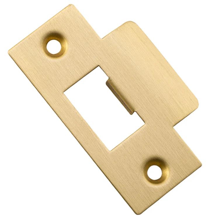 Iver metal door tube latch striker mounted on a door, part of architectural hardware for secure door fastening.