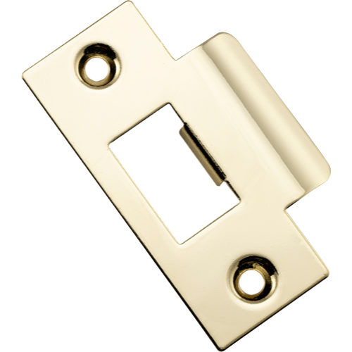 Iver metal door tube latch striker for architectural hardware, shown in a close-up view with mounting details.