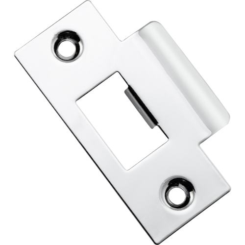Iver metal door tube latch striker mounted on a door frame, made of durable metal for architectural hardware applications.