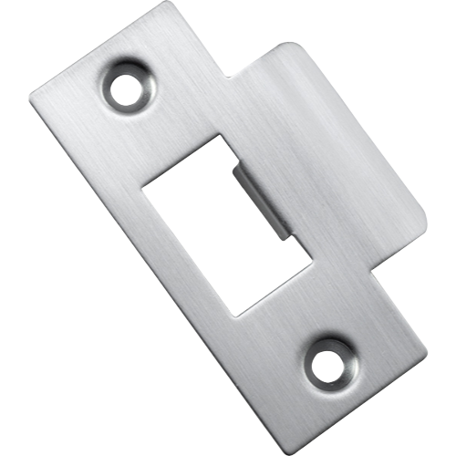 Iver metal door tube latch striker mounted on a door frame, part of architectural hardware for secure door closure.