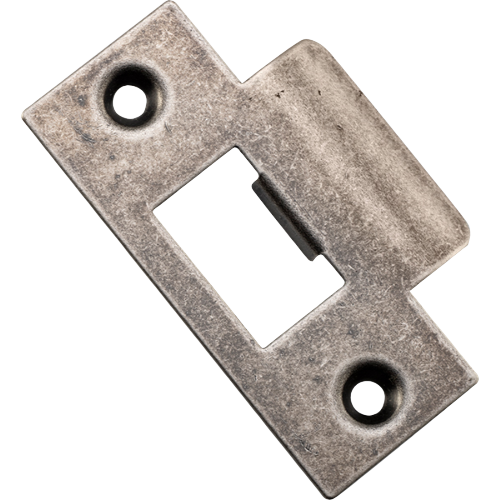 Iver metal door tube latch striker mounted on a door frame, part of architectural hardware for secure door latching and entry.