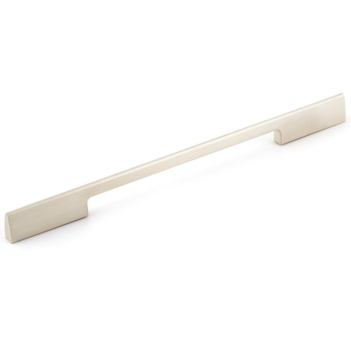 Momo VIESTE cabinet pull handle in brushed nickel finish, sleek modern design for kitchen or bathroom cabinetry.