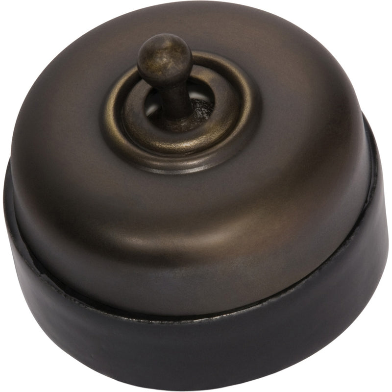 Switch Black Porcelain Base Antique Brass D60xP48mm in Antique Brass