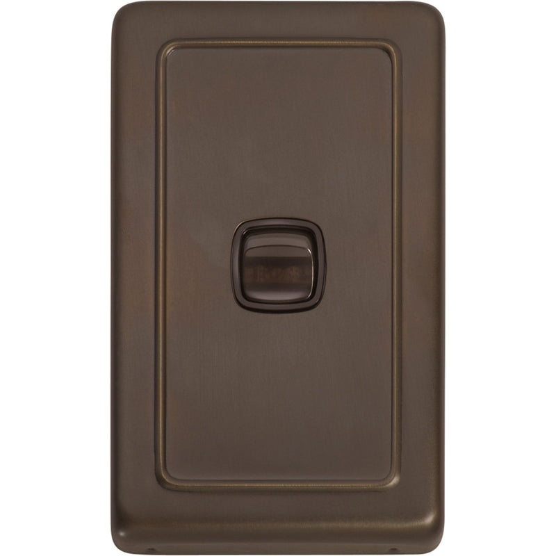 Switch Flat Plate Rocker 1 Gang Brown Antique Brass H115xW72mm in Antique Brass