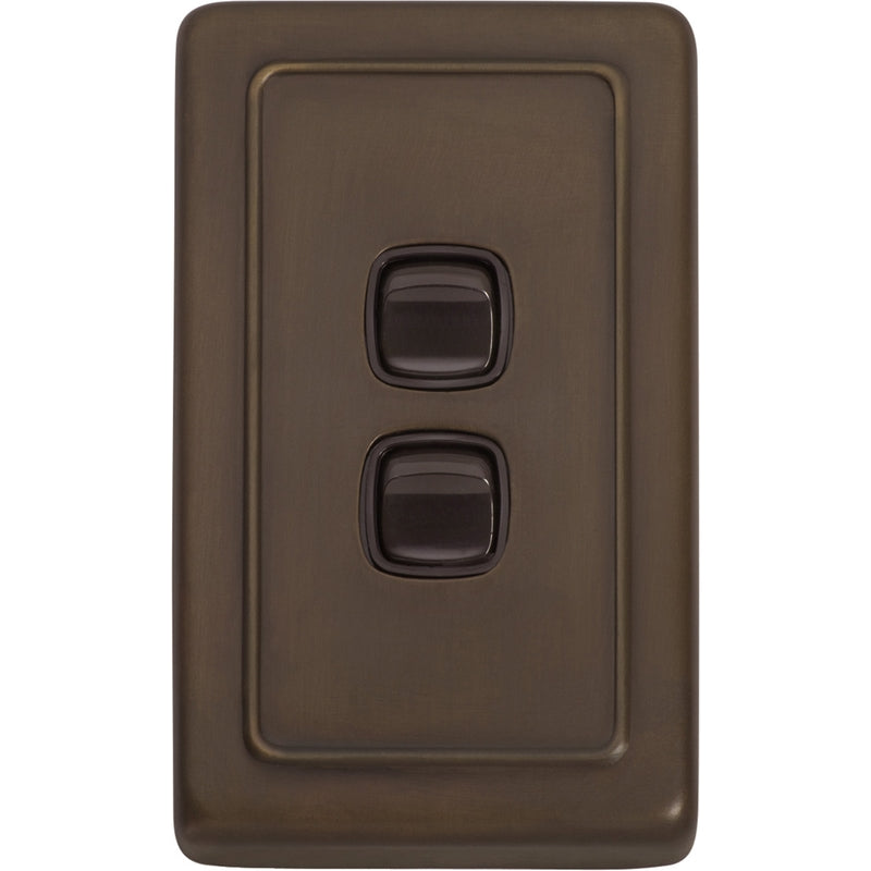 Switch Flat Plate Rocker 2 Gang Brown Antique Brass H115xW72mm in Antique Brass