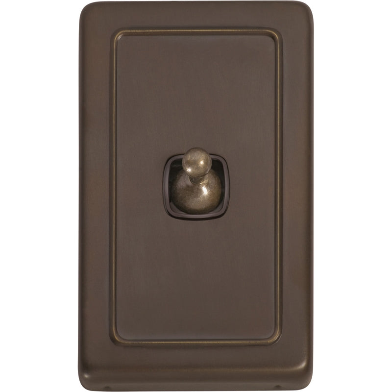 Switch Flat Plate Toggle 1 Gang Brown Antique Brass H115xW72mm in Antique Brass