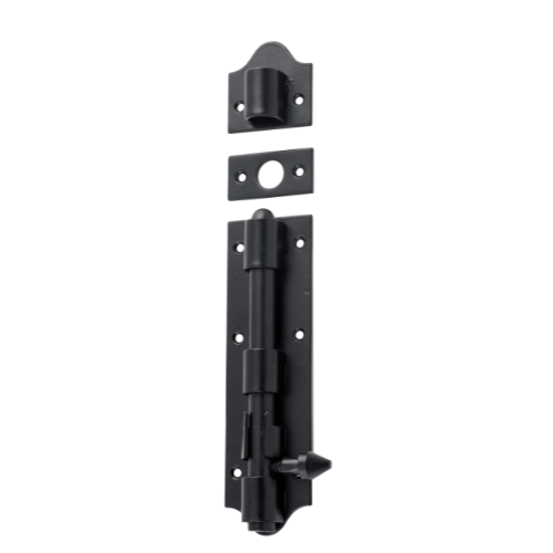 Tradco Tower Bolts, stainless steel sliding bolts with a sleek finish, shown in a close-up view on a white background.